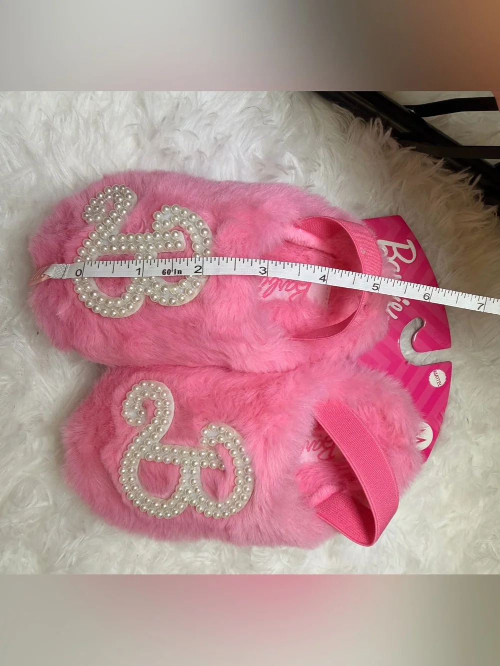 Girls Pink Faux-Fur Pearl Embellished Slip-On Slippers